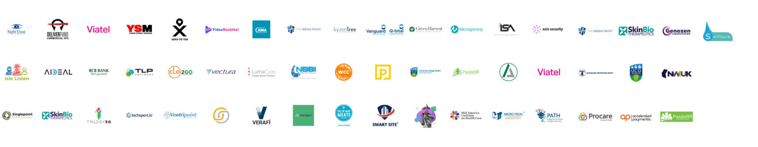 More client logos including Viatel, YSM, The Media Trust, Vanguard, Green Harvest, Microgaming, SkinBioTherapeutics, Vectura, Singlepoint, Ventripoint, Verafi, PATH and Procare